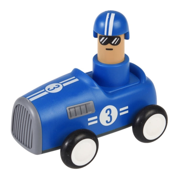 REX LONDON PUSH DOWN ACTION RACING CAR, BLUE