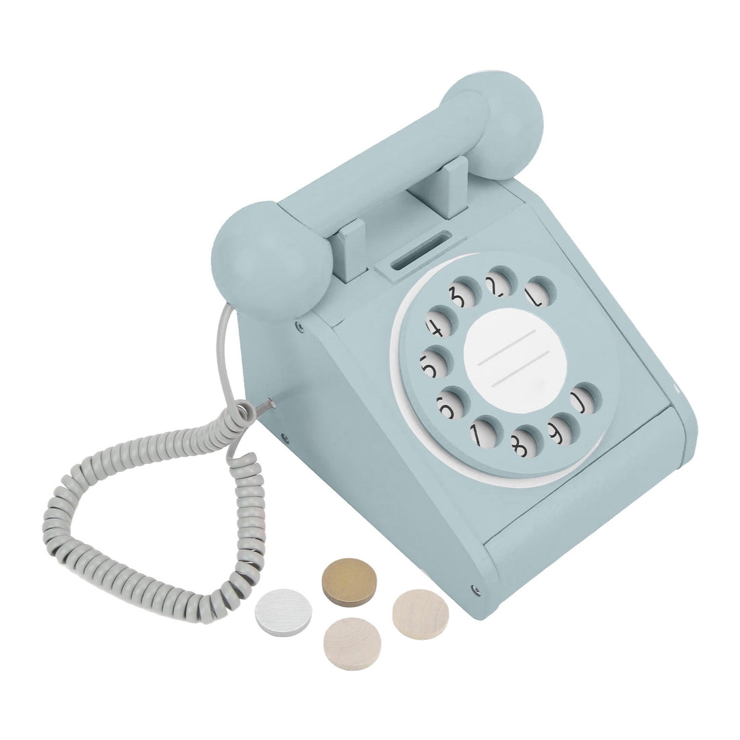 IMAGINE THAT WOODEN ROTARY TELEPHONE, AQUA GREEN