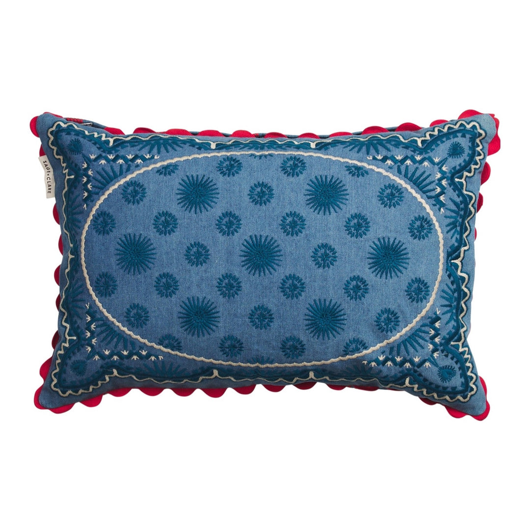Sage &amp; Clare Anneliese Reversible Denim Cushion, Poppy
