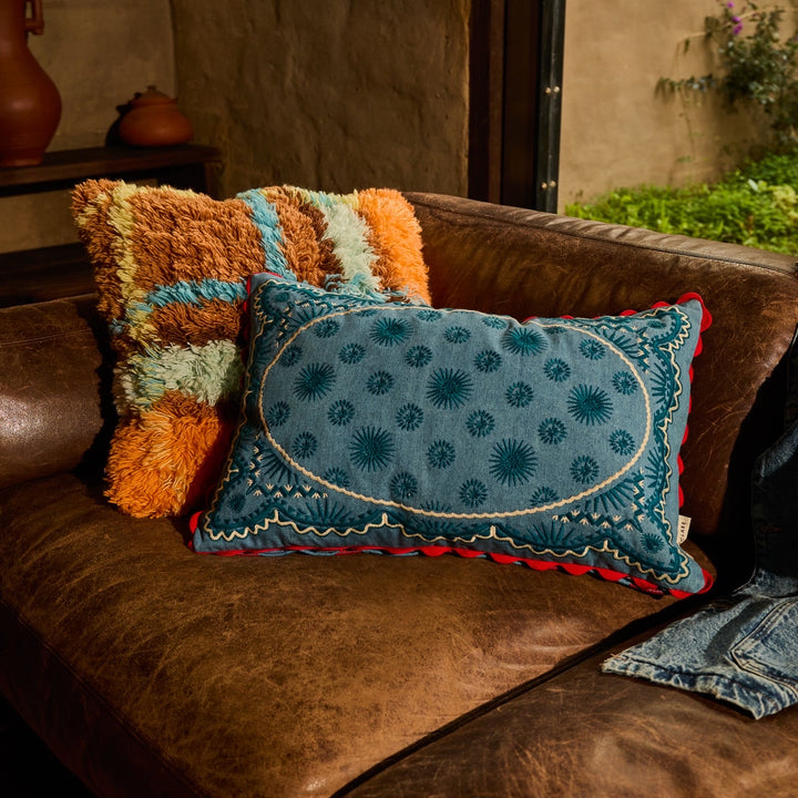Sage &amp; Clare Anneliese Reversible Denim Cushion, Poppy