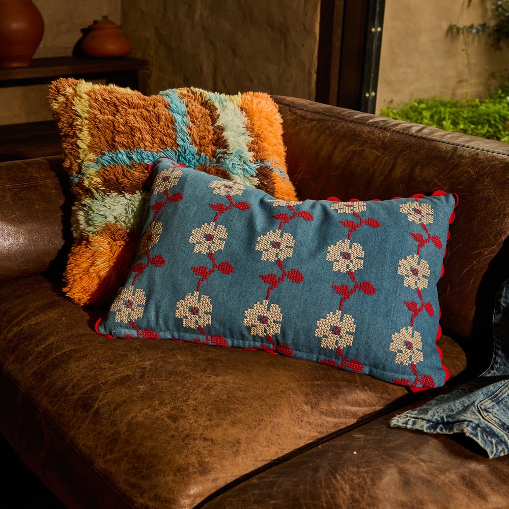 Sage & Clare Anneliese Reversible Denim Cushion, Poppy
