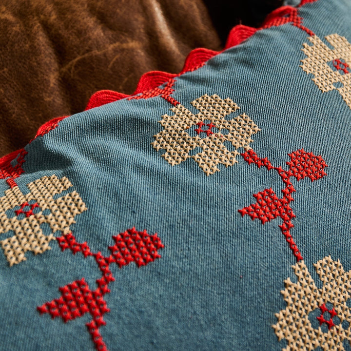 Sage &amp; Clare Anneliese Reversible Denim Cushion, Poppy