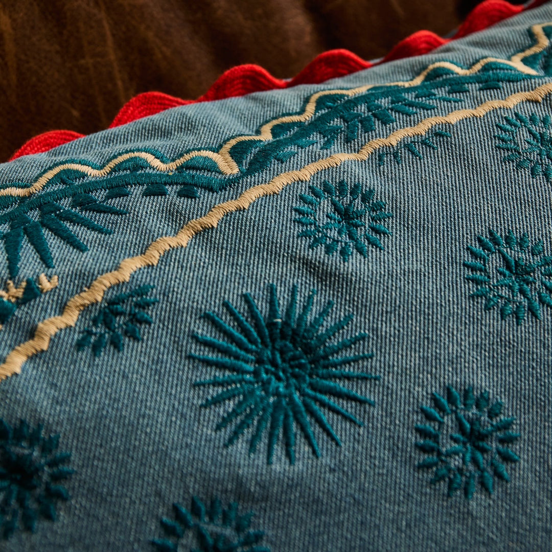 Sage &amp; Clare Anneliese Reversible Denim Cushion, Poppy
