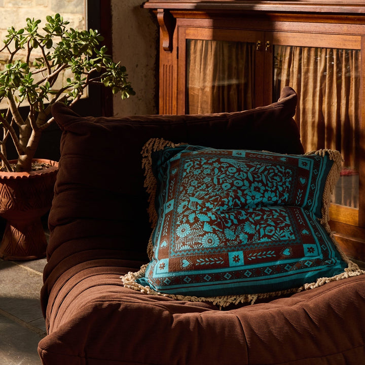 Sage &amp; Clare Odessa Reversible Cushion, Turquoise