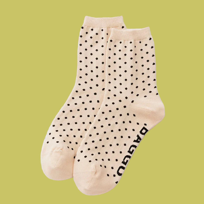 BAGGU CREW SOCKS, MICRO CREAM + BLACK POLKA DOT