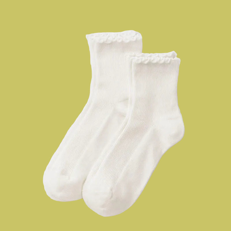 BAGGU LETTUCE EDGE SOCKS SET OF 2, WHITE