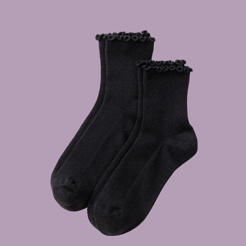BAGGU LETTUCE EDGE SOCKS SET OF 2, BLACK