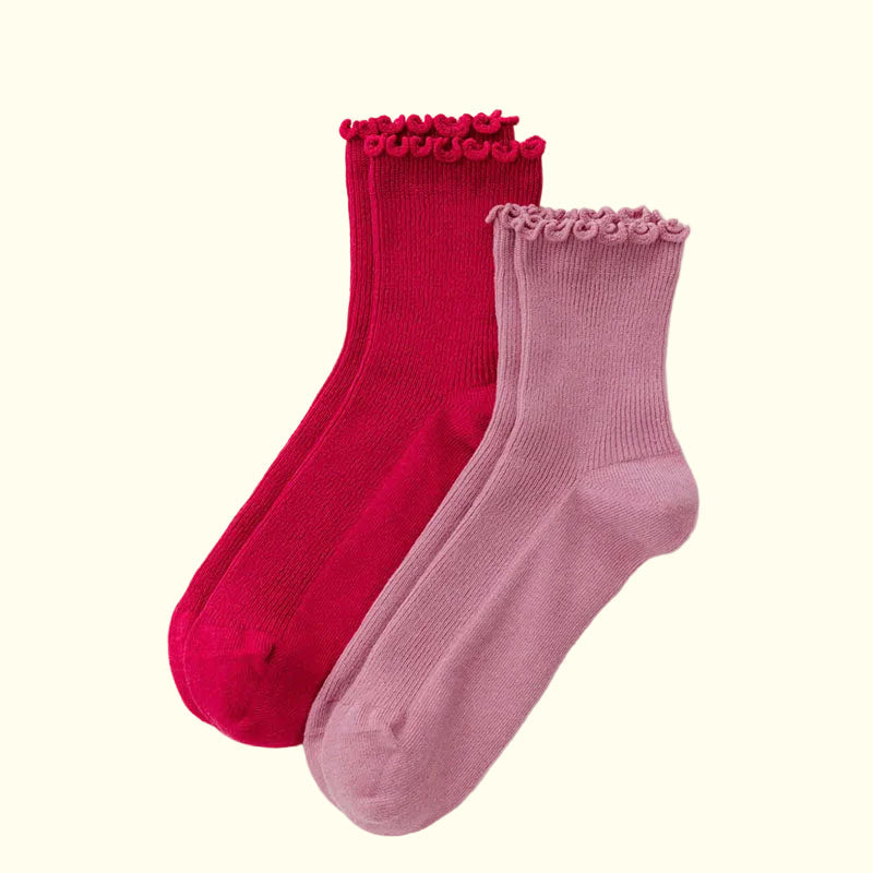 BAGGU LETTUCE EDGE SOCKS SET OF 2, WILD PLUM &amp; CHERRY