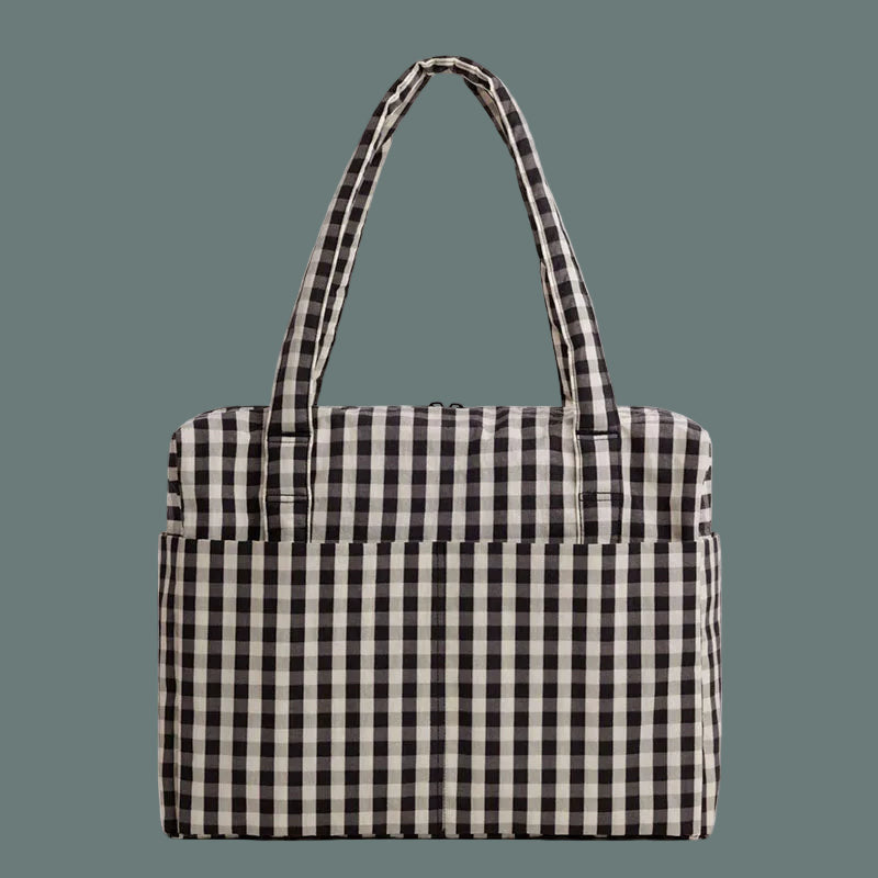 BAGGU CLOUD CARRY-ON, BLACK + CREAM GINGHAM