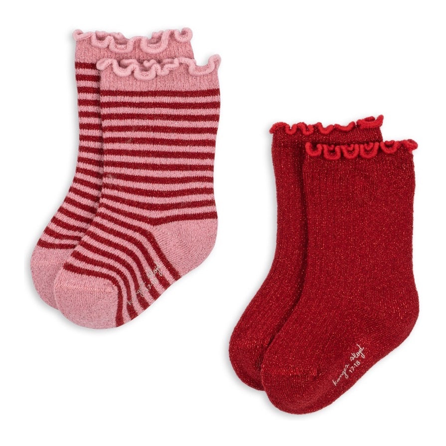 Konges Sløjd 2 Pack Glitter Socks, Red Stripe