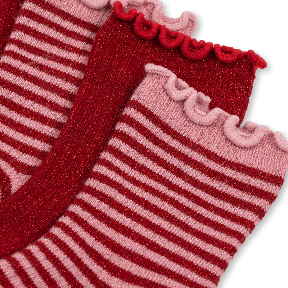 Konges Sløjd 2 Pack Glitter Socks, Red Stripe