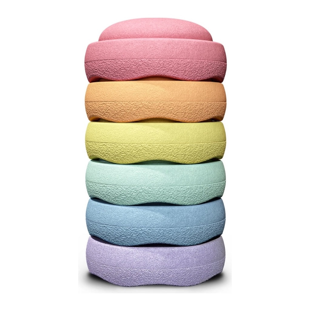 STAPELSTEIN BALANCE STEPPING STONES, ORIGINAL, SET OF 6, RAINBOW PASTEL