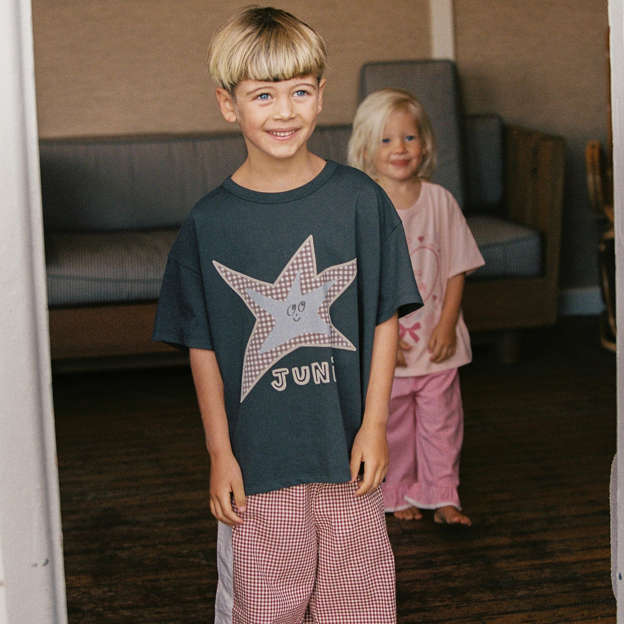 JUNI JNR DANNY PANT: CINNAMON GINGHAM