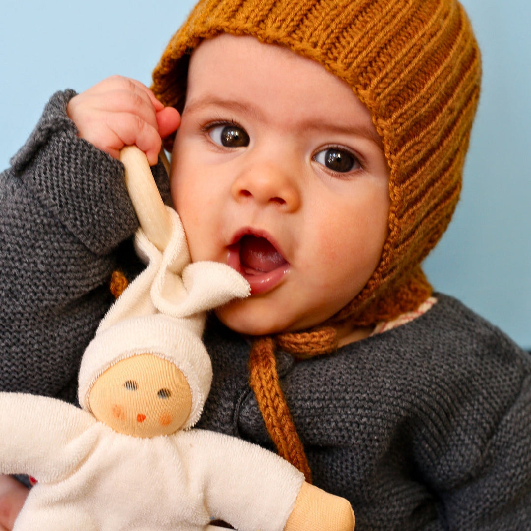 NANCHEN NATUR PIMPEL DOLL WITH RING, LIGHT BLUE