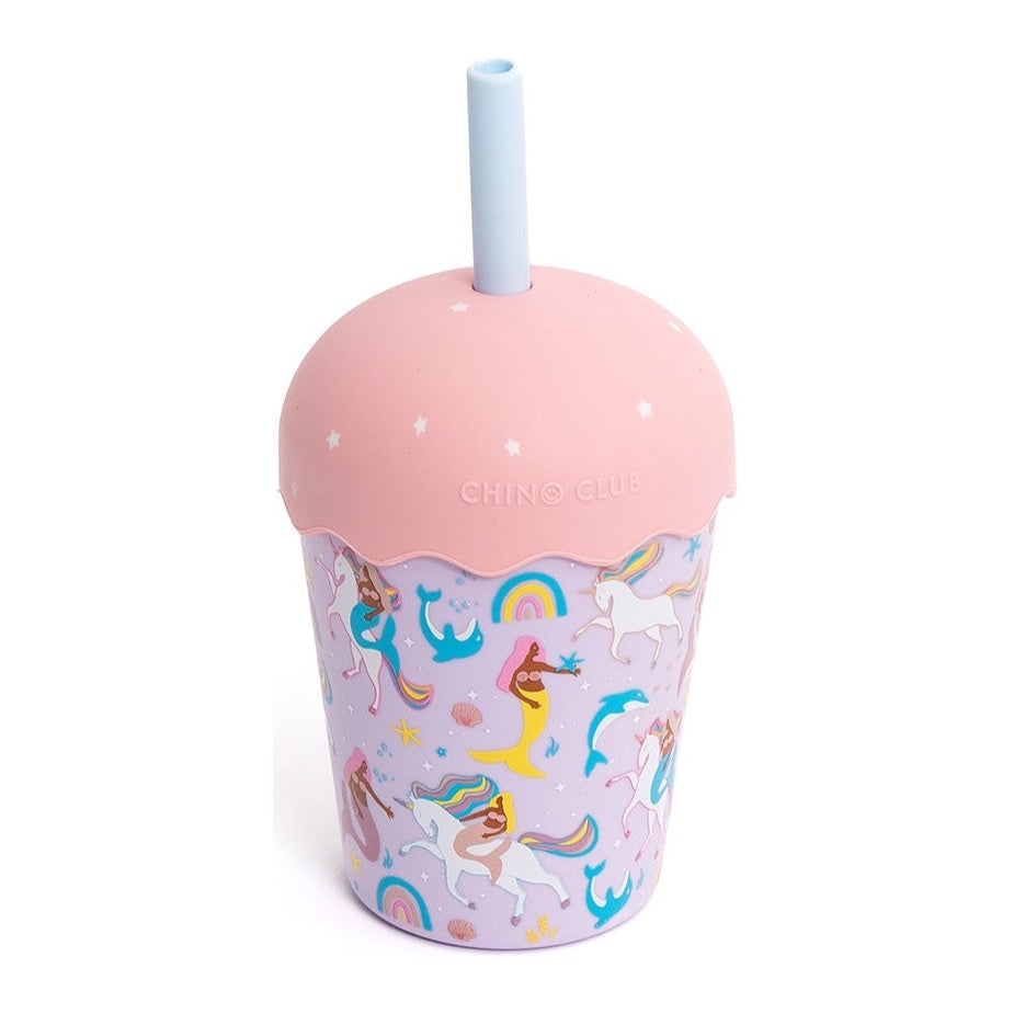 CHINO CLUB MINI SMOOTHIE CUP &amp; STRAW, MERMAIDS AND UNICORNS