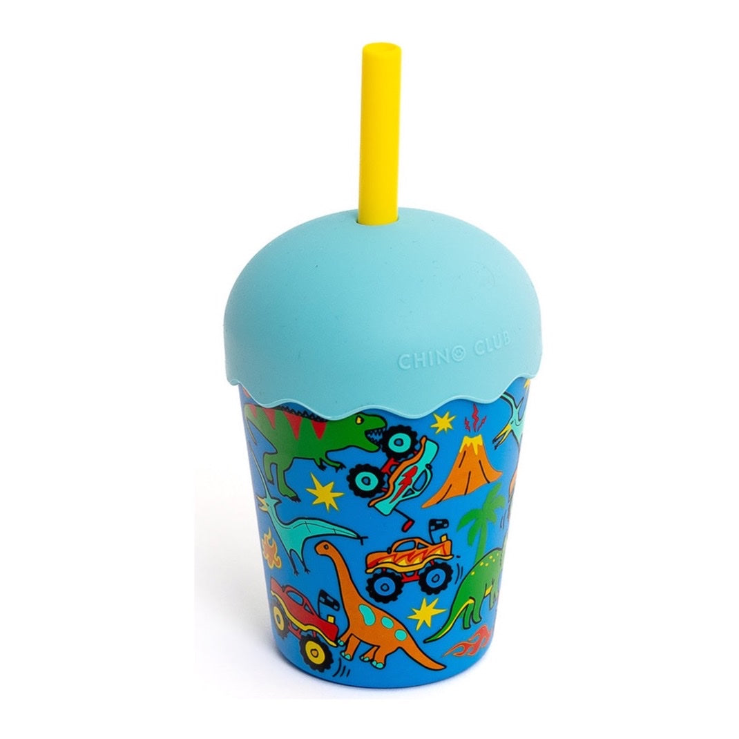 CHINO CLUB MINI SMOOTHIE CUP & STRAW, DINOTRUCKS