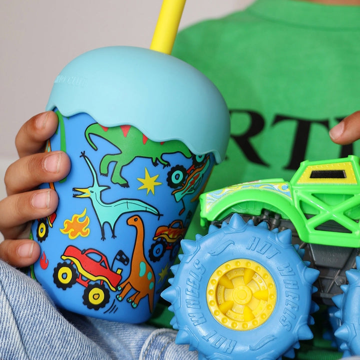 CHINO CLUB MINI SMOOTHIE CUP &amp; STRAW, DINOTRUCKS