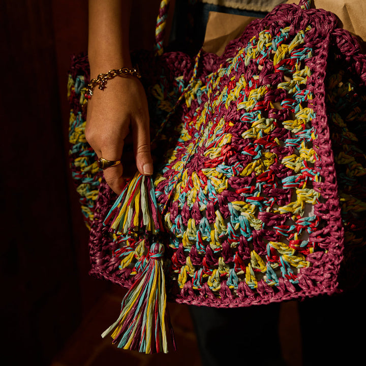 SAGE &amp; CLARE SOLARA CROCHET BAG, BURNT CHERRY