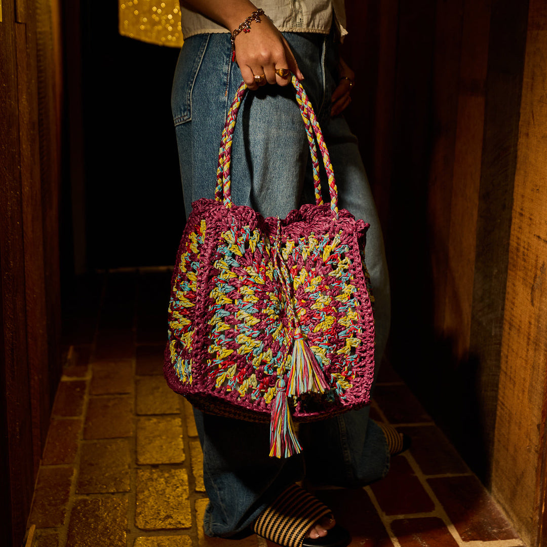SAGE &amp; CLARE SOLARA CROCHET BAG, BURNT CHERRY