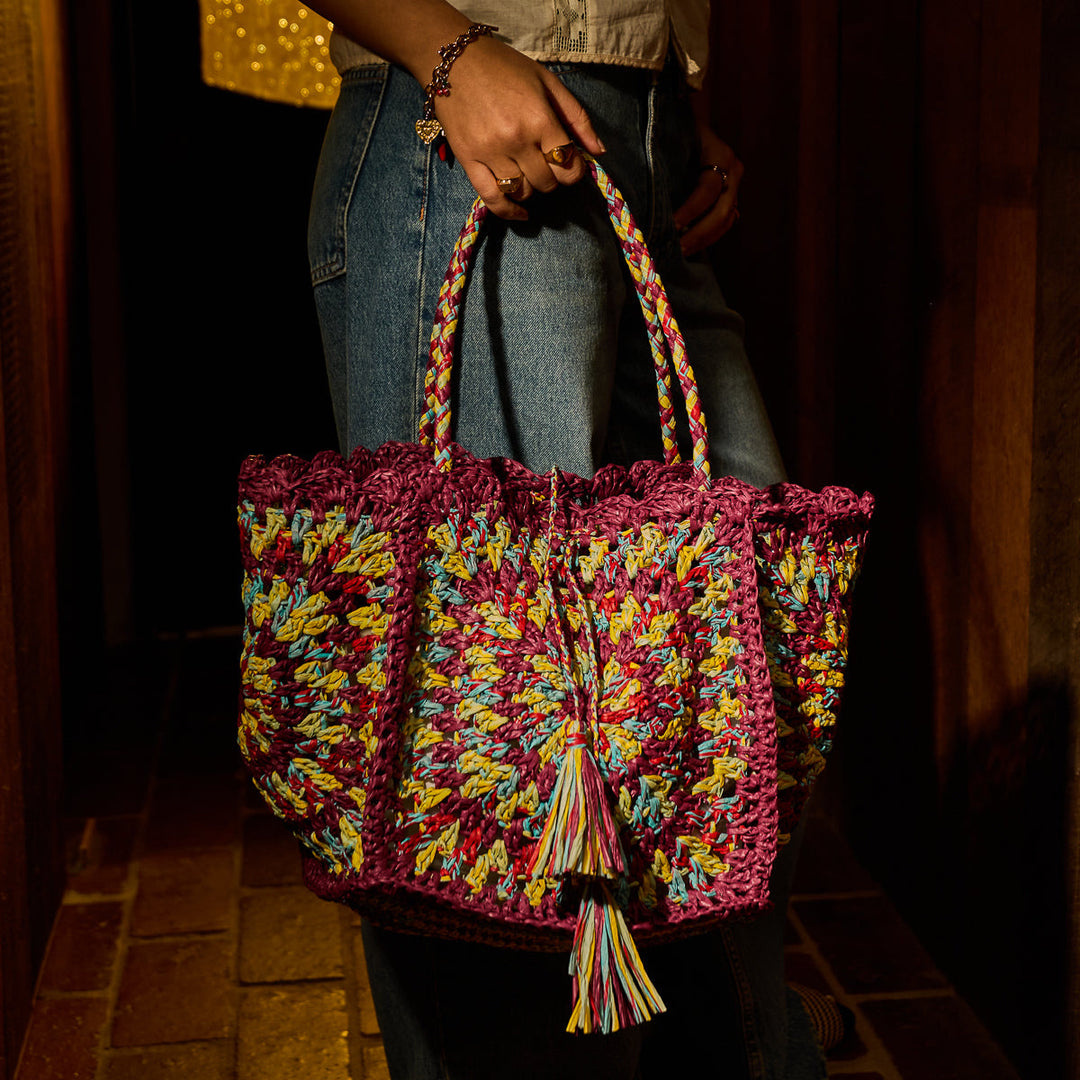 SAGE &amp; CLARE SOLARA CROCHET BAG, BURNT CHERRY