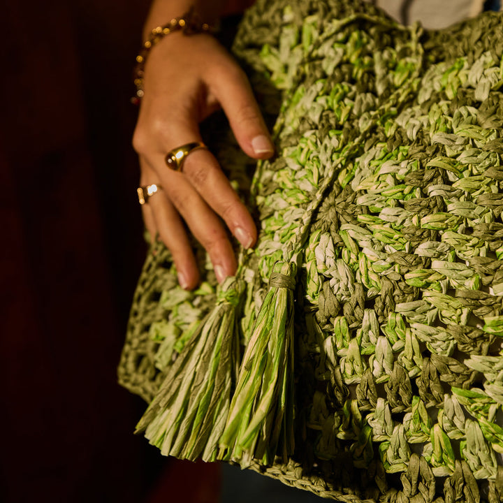 SAGE &amp; CLARE SOLARA CROCHET BAG, HUNTER GREEN