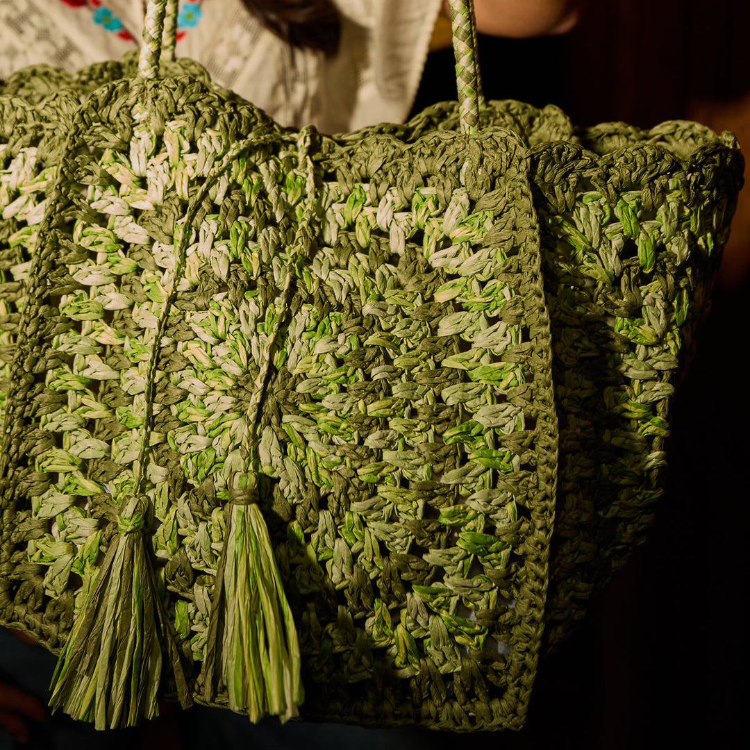 SAGE &amp; CLARE SOLARA CROCHET BAG, HUNTER GREEN