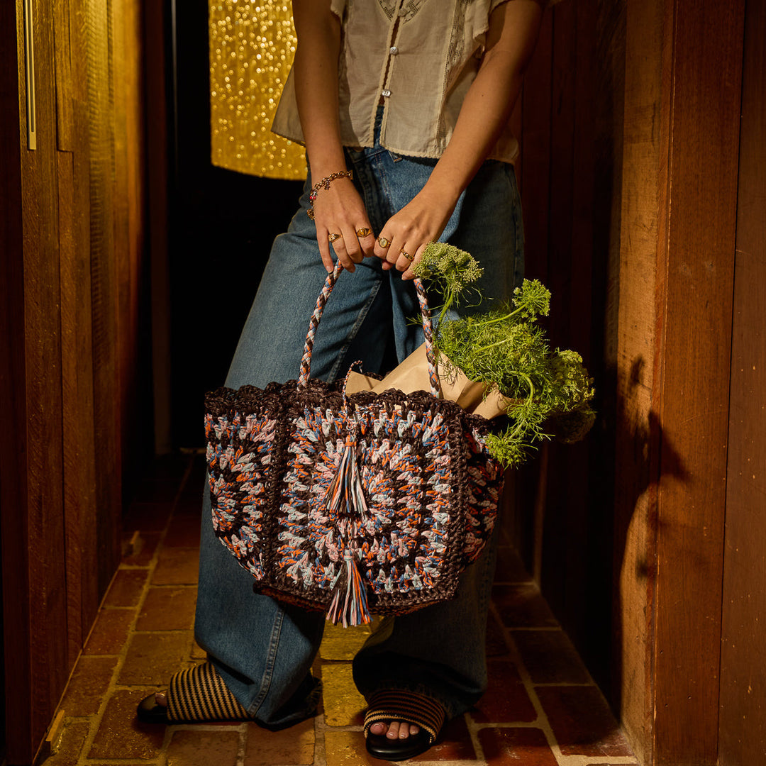SAGE &amp; CLARE SOLARA RAFFIA BAG, UMBER