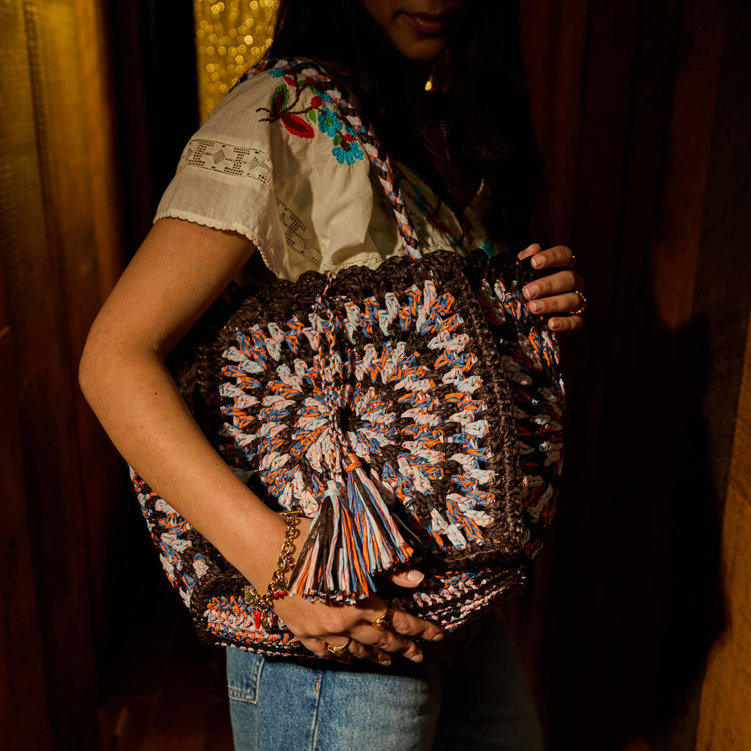 SAGE &amp; CLARE SOLARA RAFFIA BAG, UMBER