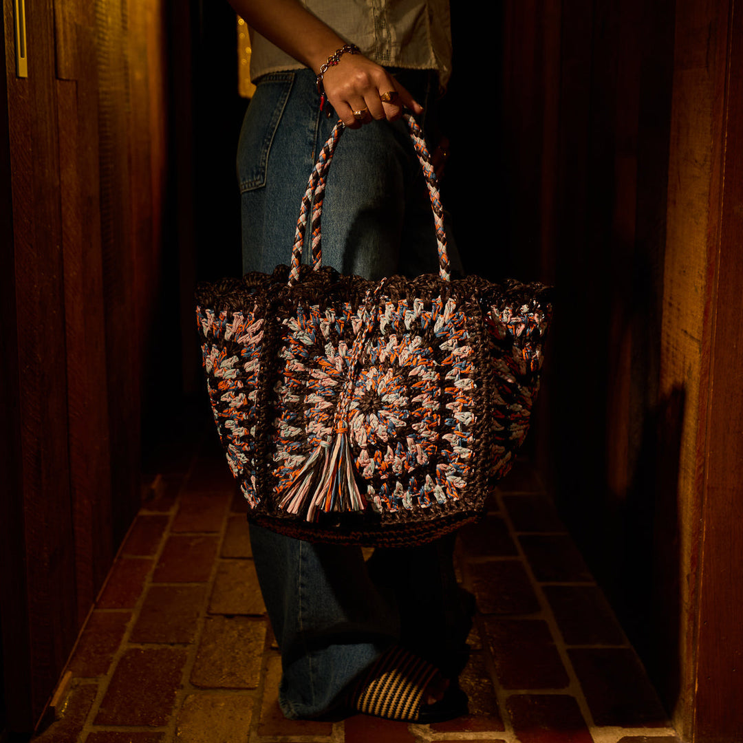 SAGE &amp; CLARE SOLARA RAFFIA BAG, UMBER