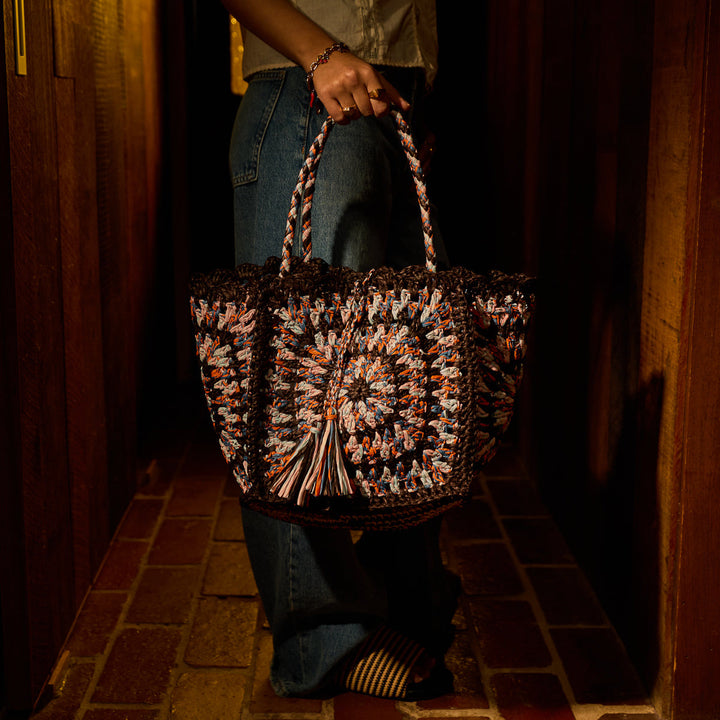 SAGE &amp; CLARE SOLARA RAFFIA BAG, UMBER