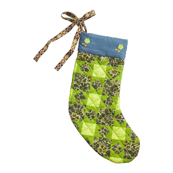 SAGE &amp; CLARE MAGNOLIA PATCHWORK STOCKING, CACTUS GREEN