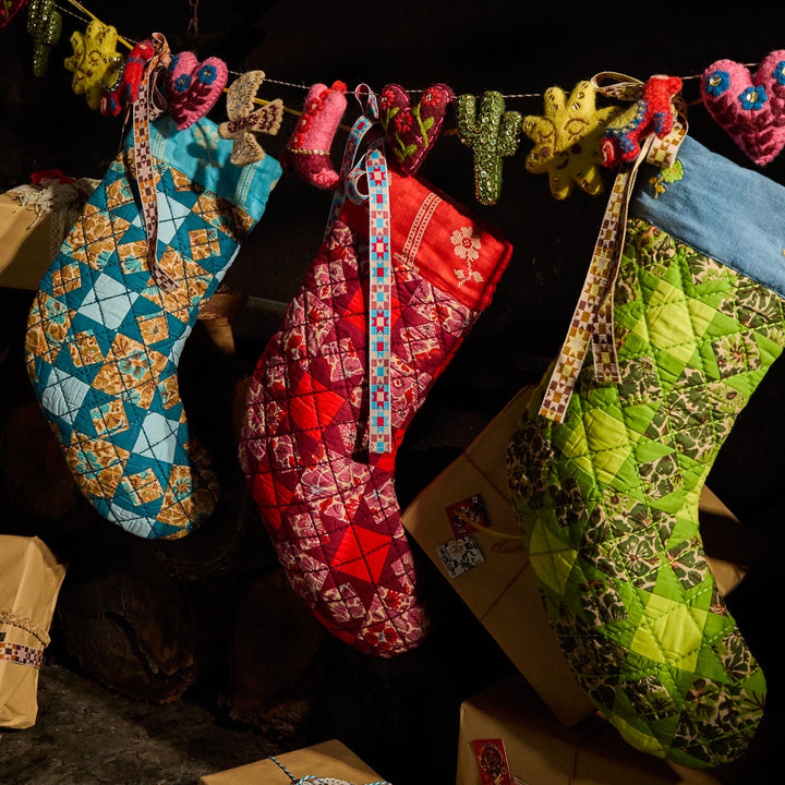 SAGE &amp; CLARE MAGNOLIA PATCHWORK STOCKING, CACTUS GREEN