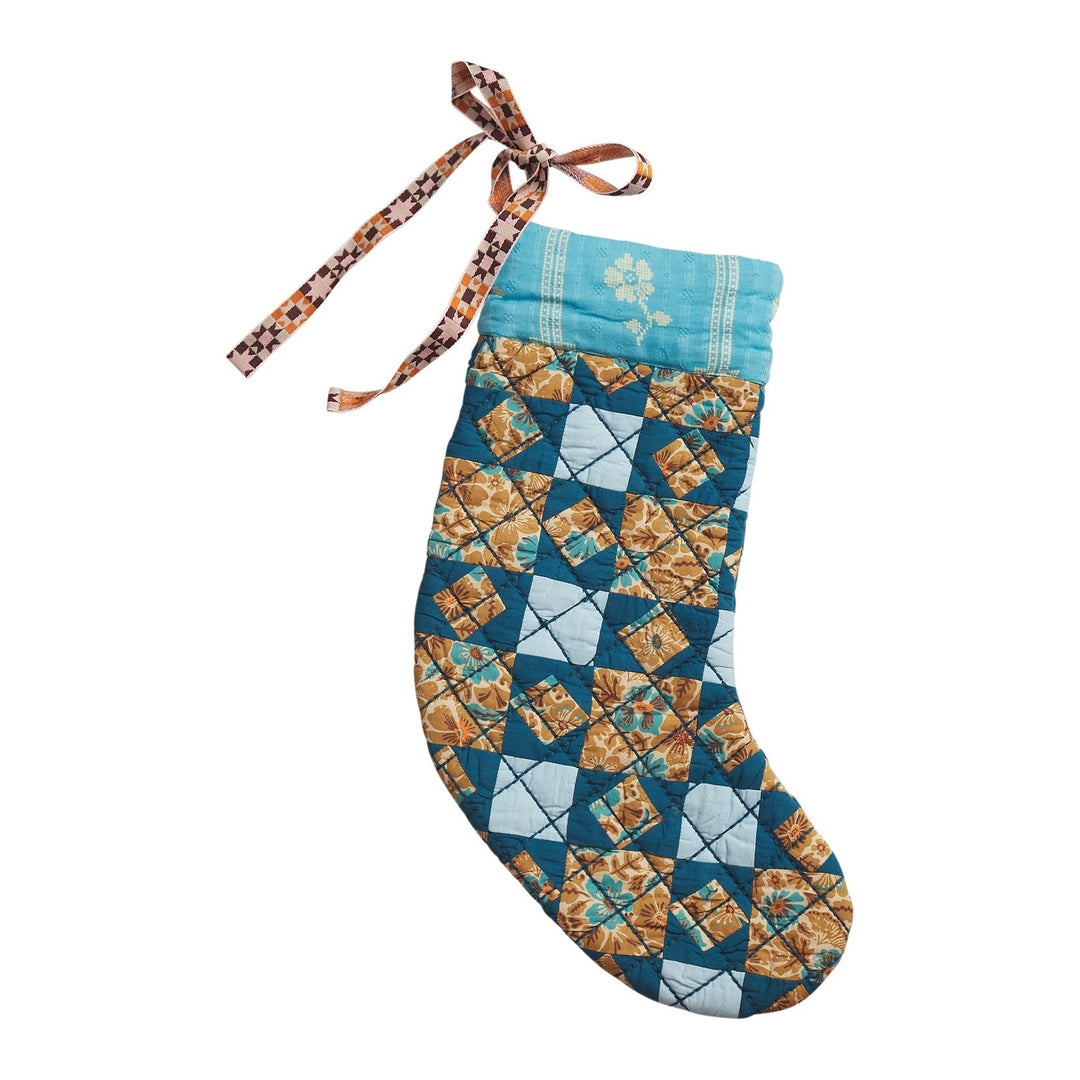 SAGE &amp; CLARE MAGNOLIA PATCHWORK STOCKING, TURQUOISE
