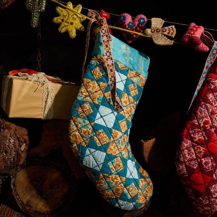 SAGE &amp; CLARE MAGNOLIA PATCHWORK STOCKING, TURQUOISE