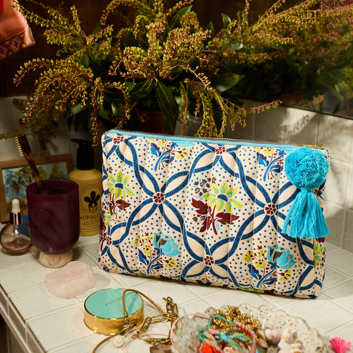 SAGE &amp; CLARE NORALI QUILTED COSMETIC BAG, ECRU