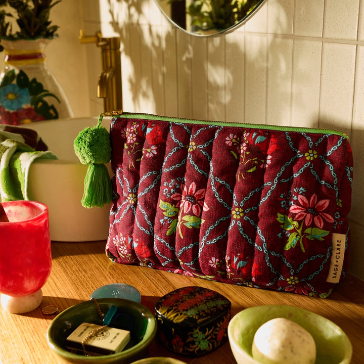 SAGE &amp; CLARE NORALI QUILTED COSMETIC BAG, SIENNA
