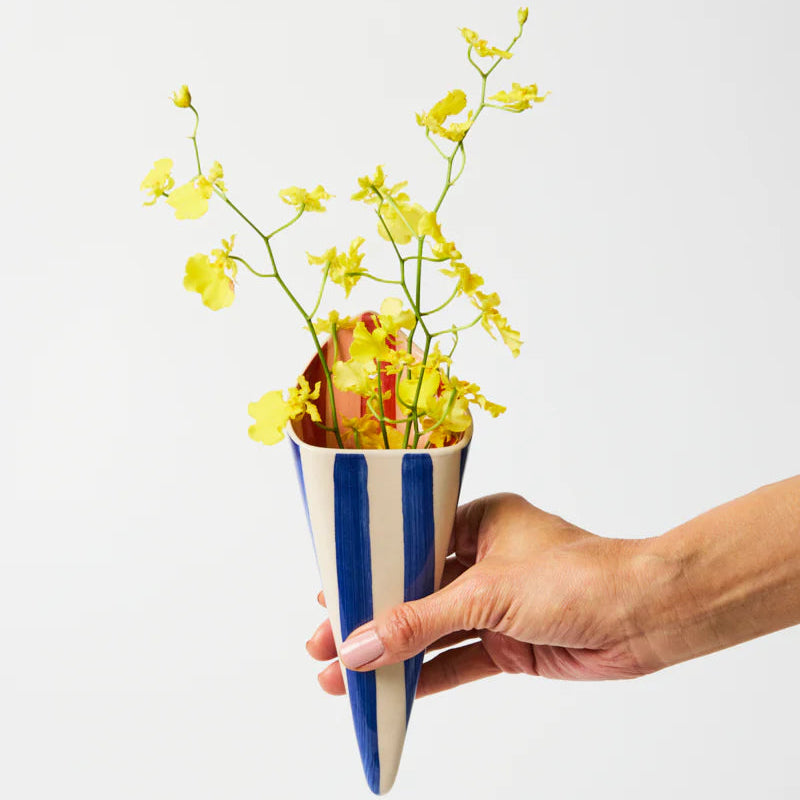 J & CO FOLLY WALL VASE: BLUE STRIPE