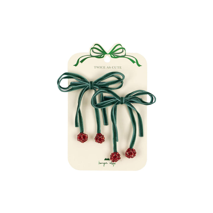 KONGES SLOJD CHERRY BOW HAIR CLIPS SMOKE PINE 2PC: RED