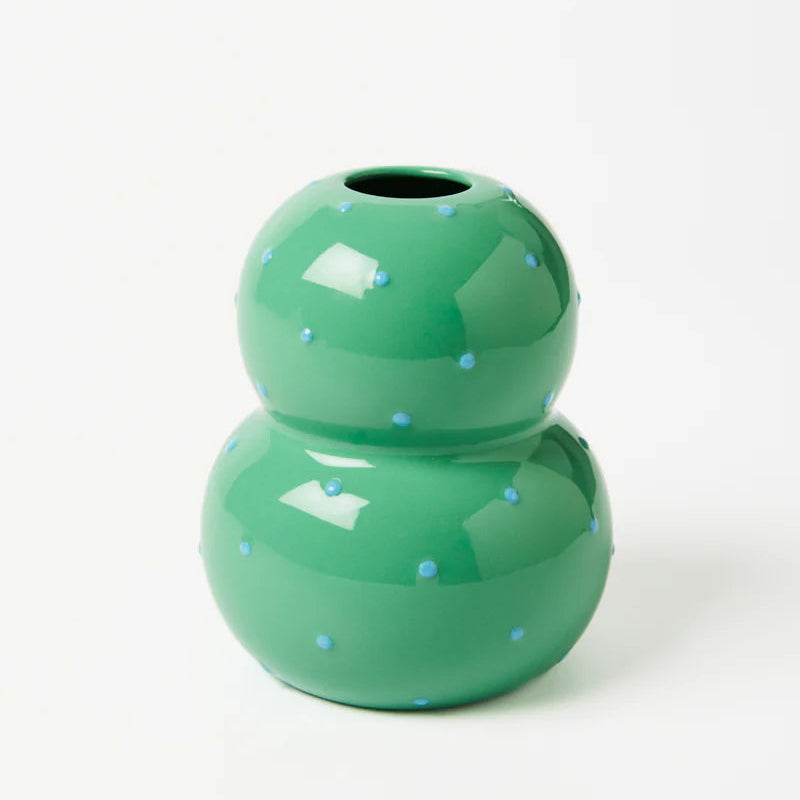 J & CO FONDA VASE: GREEN BLUE DOTTY VASE