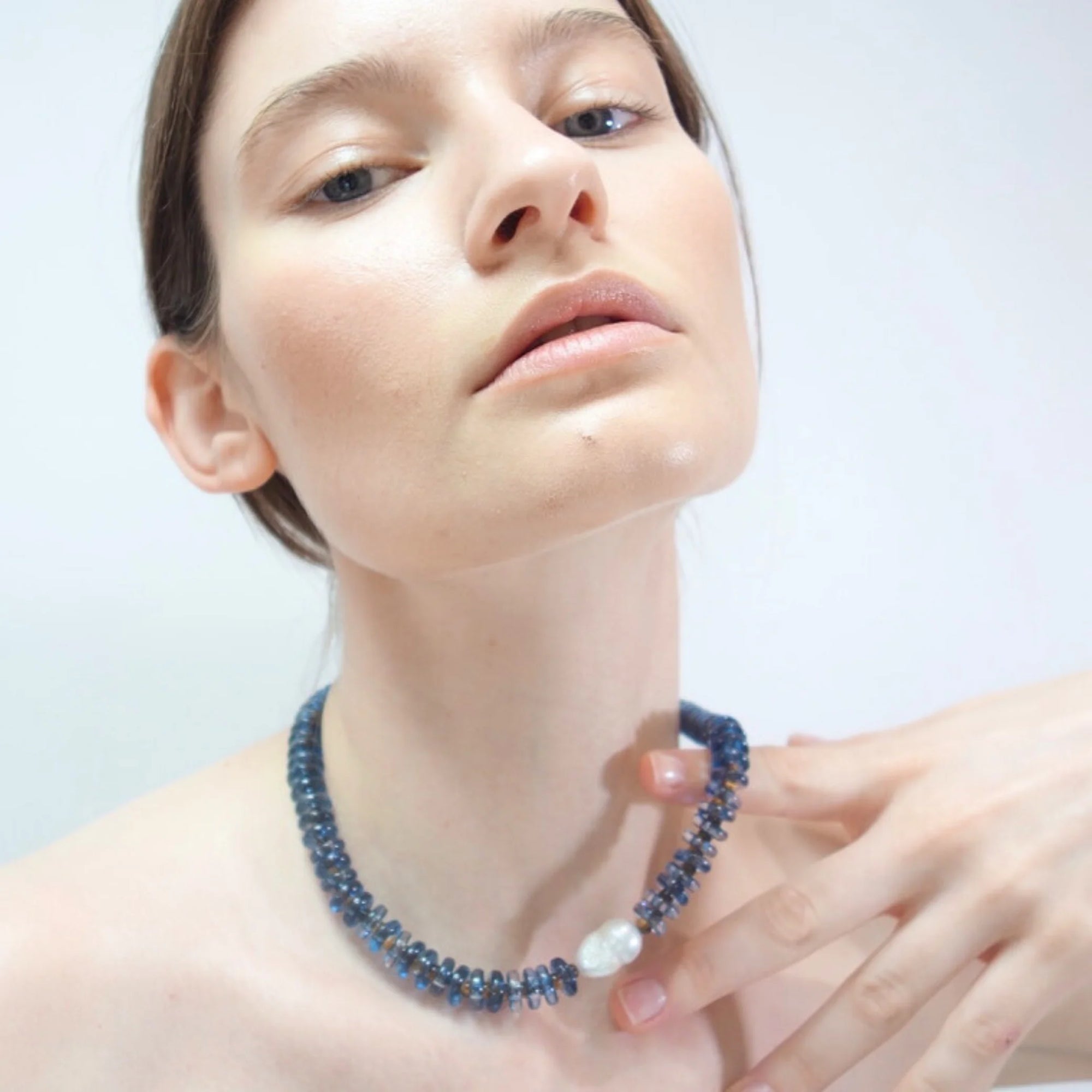 SANDRALEXANDRA RONDELLE WAVE NECKLACE: BLUE & TIGER EYE