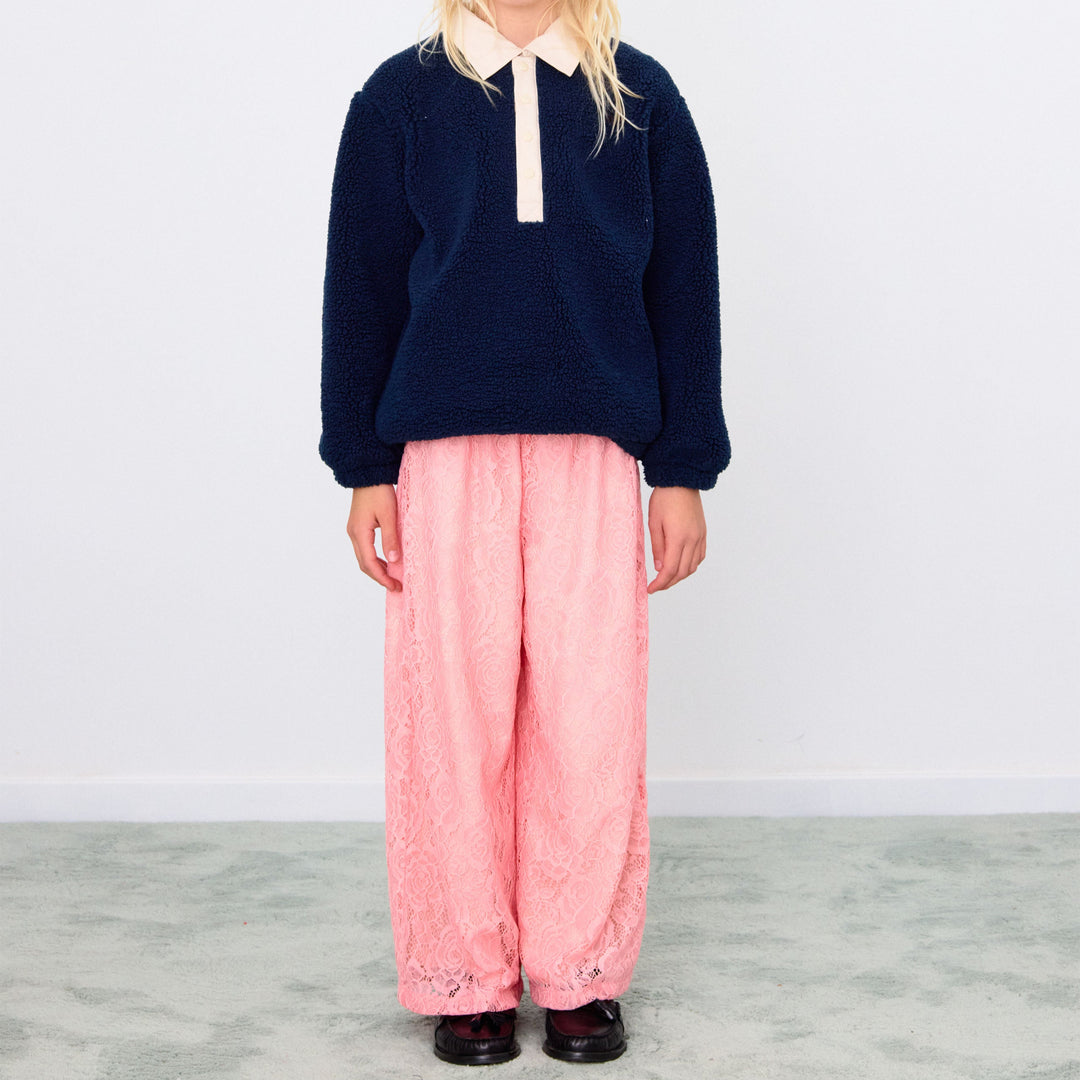 TINY COTTONS LACE FABRIC PANTS: PINK