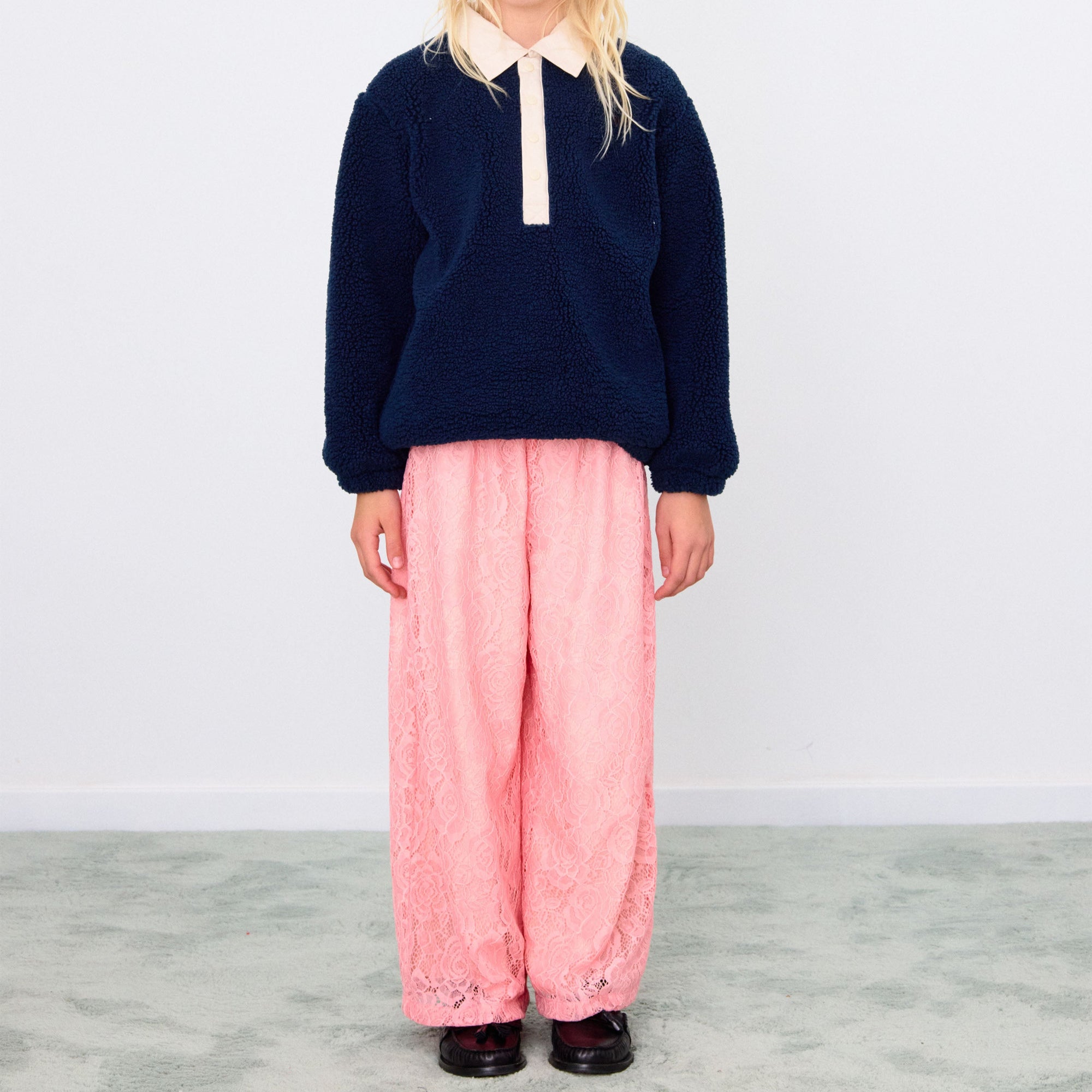 TINY COTTONS LACE FABRIC PANTS: PINK