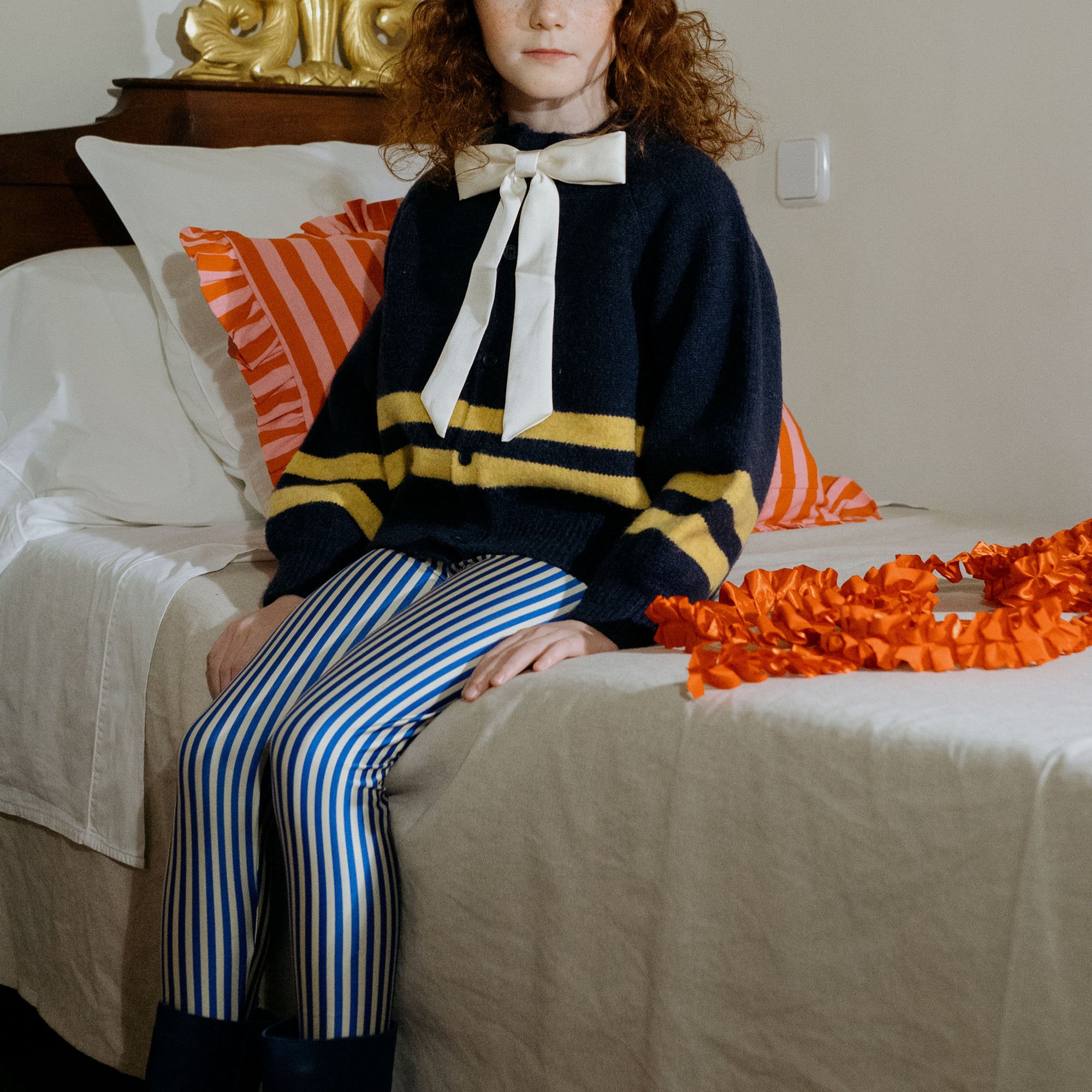 TINY COTTONS STRIPES SHINY LEGGINGS: DARK BLUE