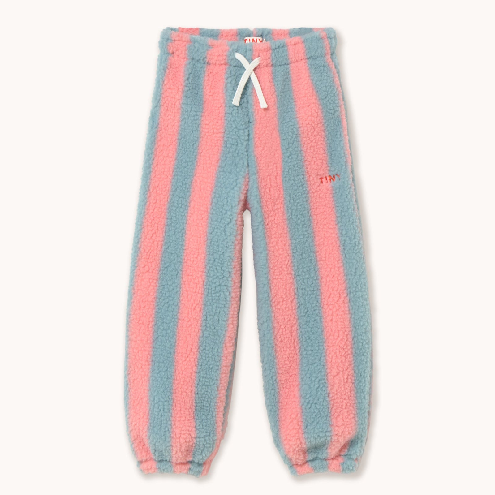 TINY COTTONS STRIPES SHERPA SWEATPANT: WARM GREY/PINK