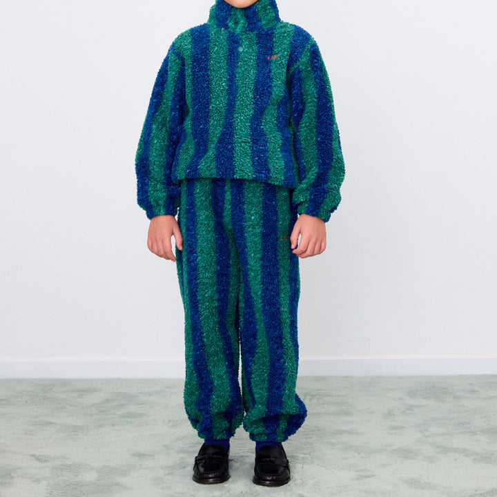 TINY COTTONS STRIPES SHERPA SWEATPANT: DARK GREEN/LIGHT NAVY