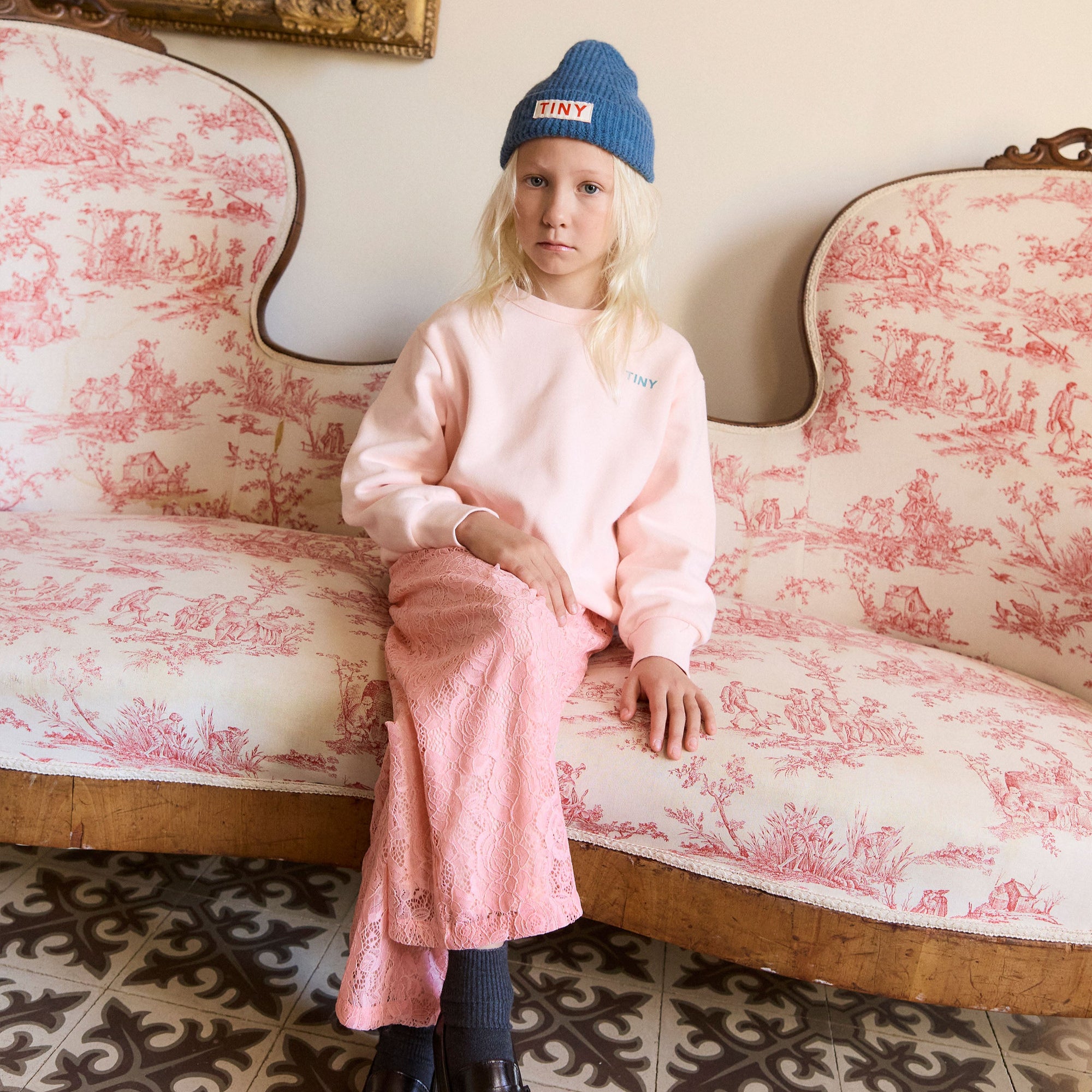 TINY COTTONS LACE FABRIC PANTS: PINK