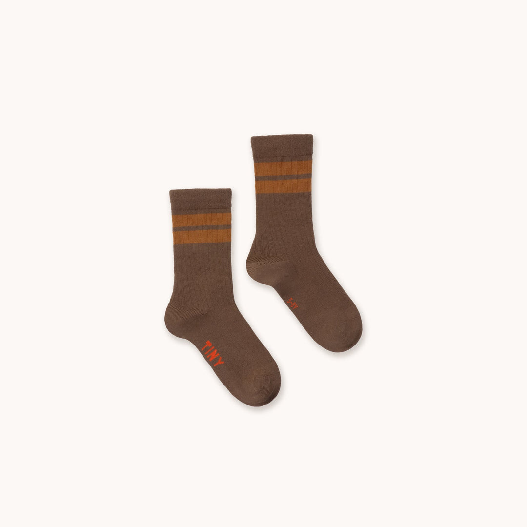 TINY COTTONS STRIPES SOCKS: DARK BROWN