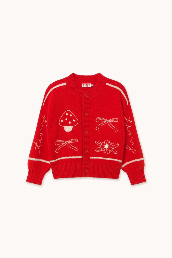 Tiny Cottons Bows Embroidery Cardigan summer red