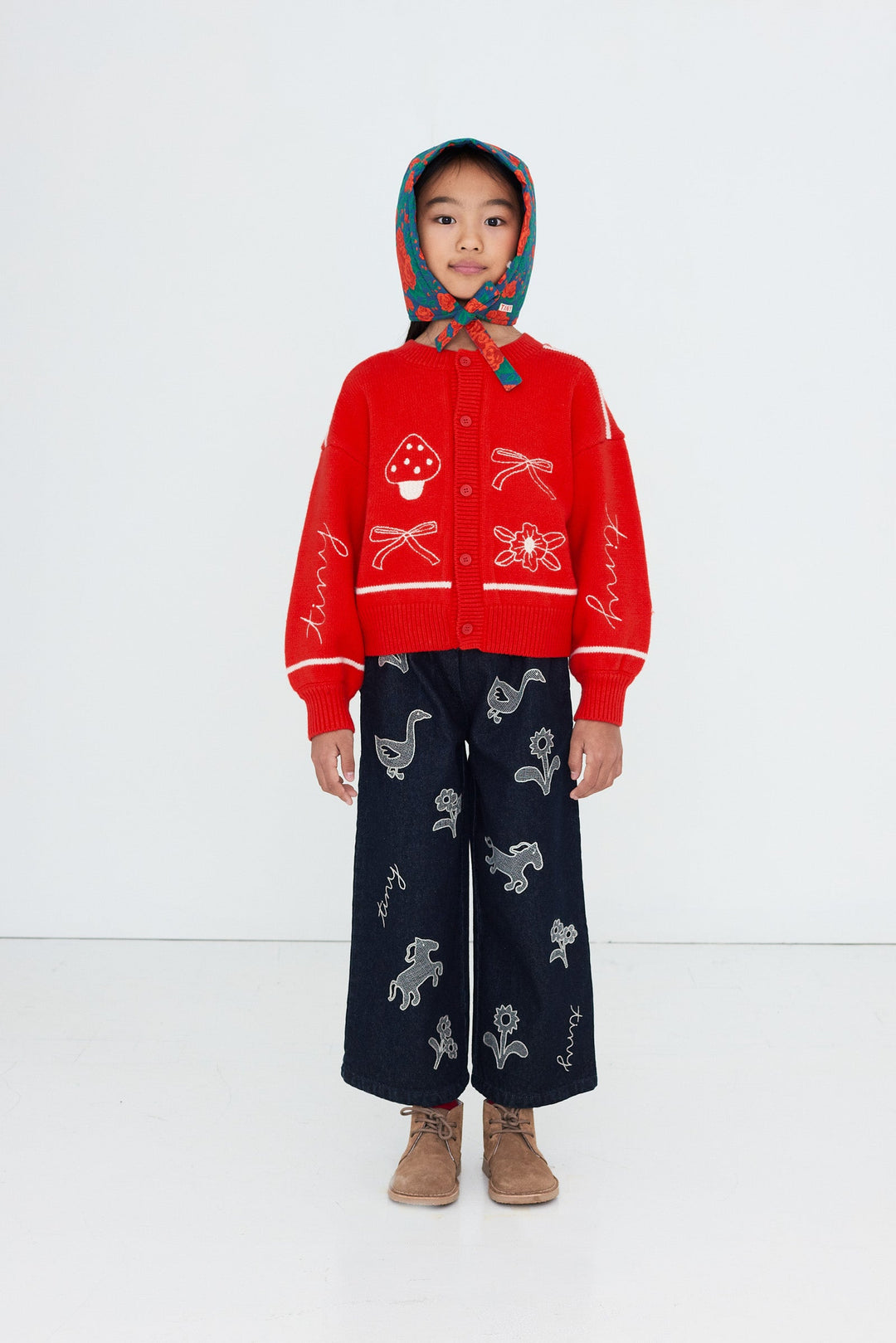 TINY COTTONS BOWS EMBROIDERY CARDIGAN: SUMMER RED