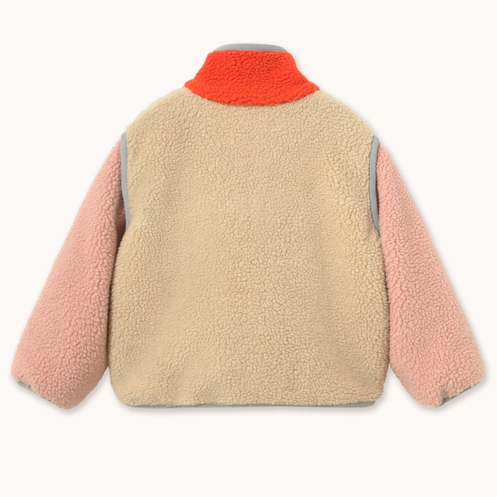 Tiny Cottons Color Block Sherpa Jacket: Vanilla - additional angle